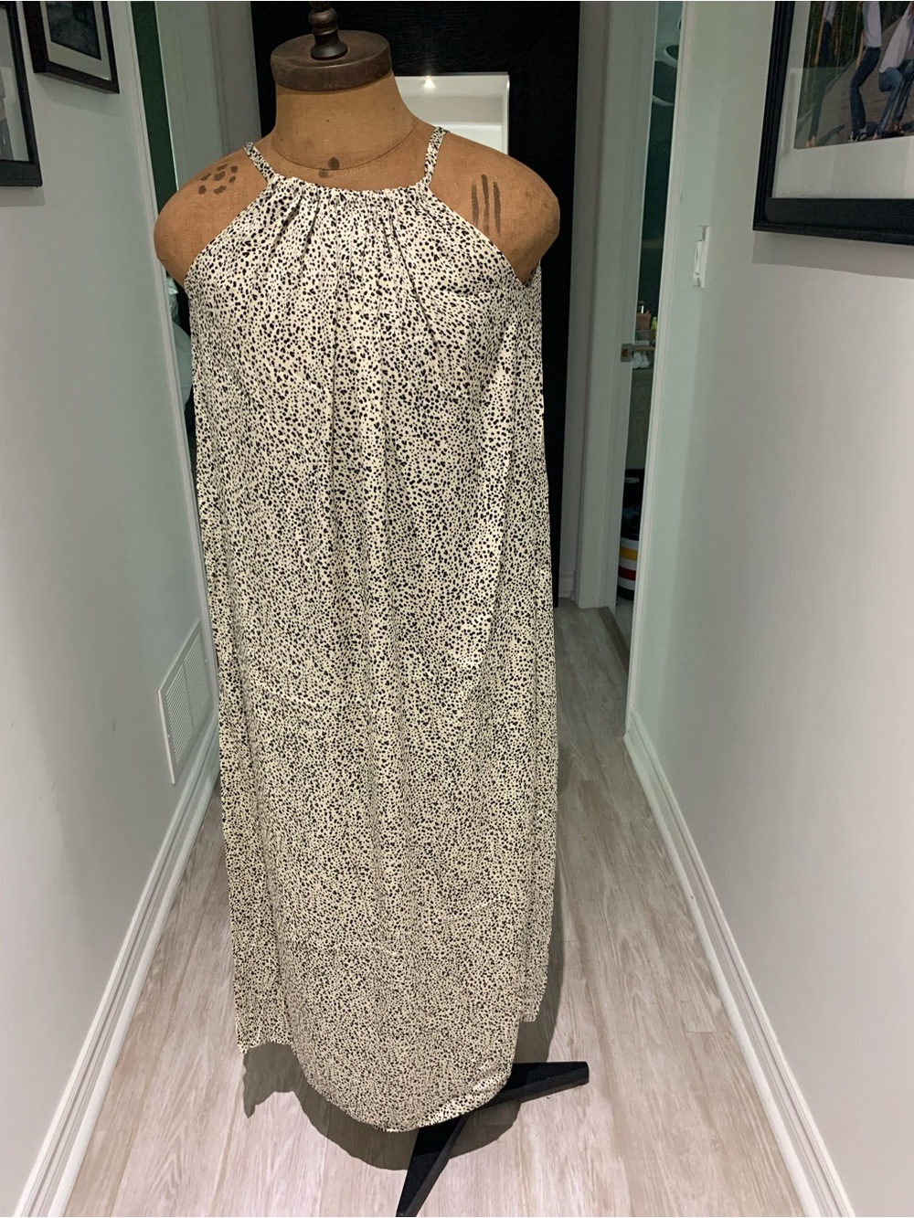 Sleeveless High-Neck Cream & Black Printed Maxi Dress